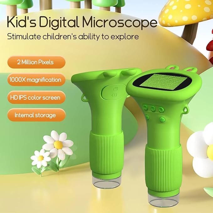Kids Microscope Pocket Microscope -1000X Portable Microscope for Kid | Photo and Video Mini Microscopes | 2'' Digital Little Scientist Microscopes for 3-10 Age Years Old Boys Girls Toys Gifts