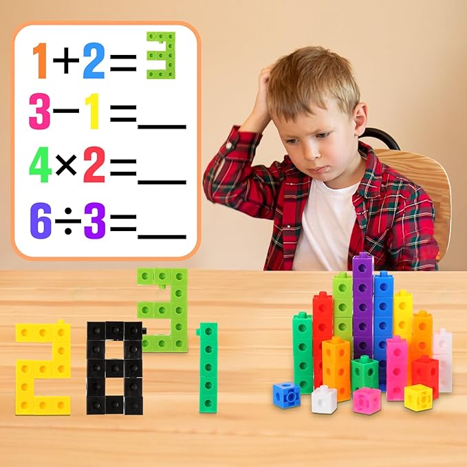 Jenaai 300 Pcs Counting Cubes, Plastic Connecting Blocks, Colorful Math Cubes, Math Manipulatives Classroom Learning Supplies, Preschool Learning Materials, Counting Toys(Classic Style)