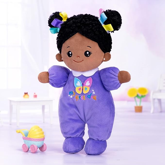 OUOZZZ 10" Black Baby Doll for 1 Year Old Girl Gifts - First African American Baby Dolls Toys for Girl Birthday Christmas Plush Gift for Toddler