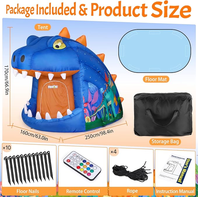 Dinosaur Sensory Tent for Kids, 8.2ft Inflatable Light Up Tent, Sensory Toys Calm Space for Autism