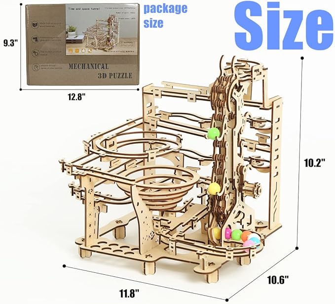 Wooden Marble Run 3D Puzzle - Wood Crafts Mechanical Marble Run Assembly Building Model Kits - Wooden Puzzle DIY Brain Teaser Puzzles - Christmas Birthday Gifts for Adults & Teens