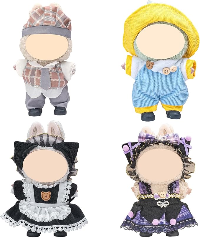 4 Pack—17cm Plush Doll Clothes,Premium Doll Outfit with Accessories,Princess Skirt,Cute Clothes Outfit for 17cm Dolls,End Dress Up Fashion Clothing Set(No Dolls and Shoes) (Set L)