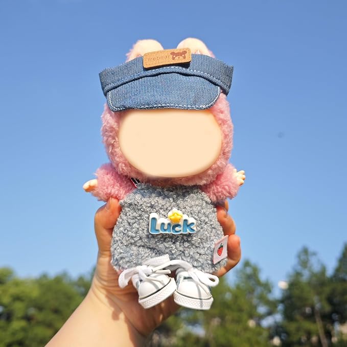 Clothes for 17cm Doll, 2 PCS Cute Blue Lucky Hat & Jumpsuits Set, Dress up Outfit Exquisite Accessories for Dolls