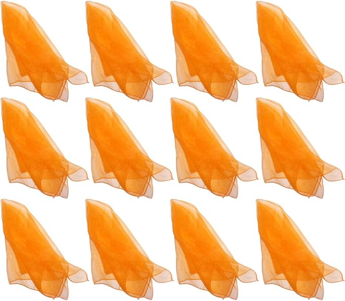 Hoerev Pack of 12 Approx. 24" x 24" Juggling Dancing Scarves Floaty Scarves,Single Colors, 12pcs Orange