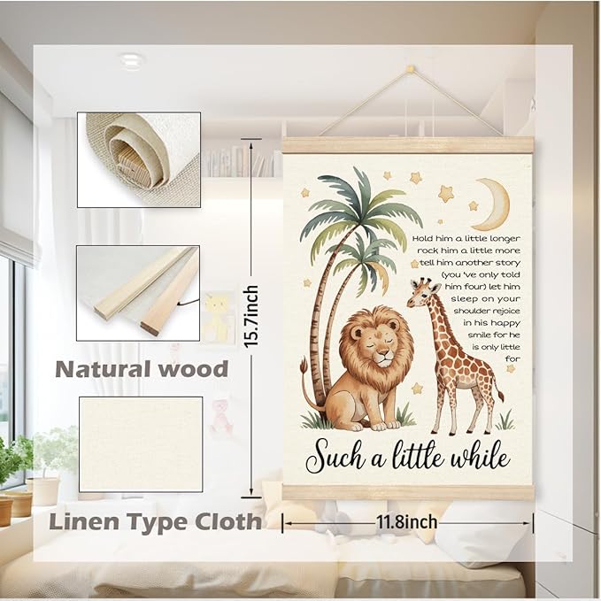 Geondos Mental Health Wall Art - Hold Him A Little Longer, Positive Affirmations Poster with Wooden Hanger, Motivational Canvas Sign for Kids Room, Therapy Office, or Classroom Decor