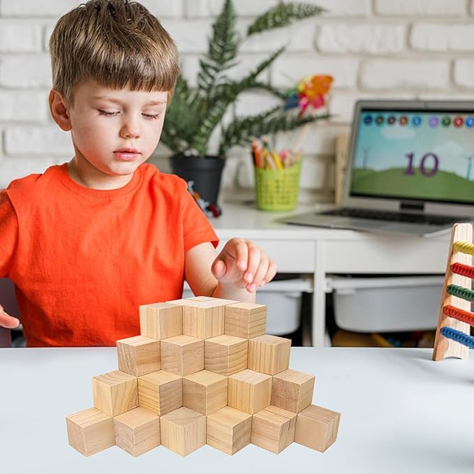 55 PCS Premium 2 Inch Wooden Cubes, Natural Pine Wood Cubes for Crafts, Wood Blocks Ready for Artistic DIY Projects-Unleash Creativity with Blank Wood Blocks