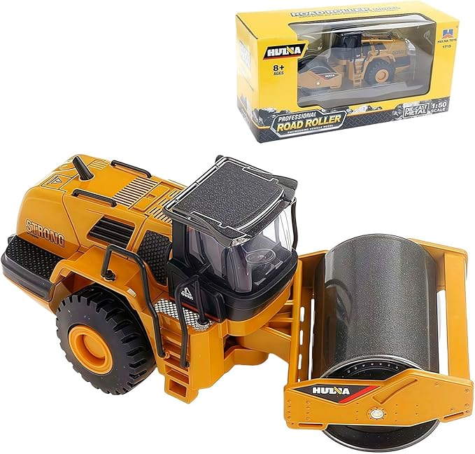 Gemini&Genius Rigid Road Roller Heavy Duty Steamroller Construction Site Vehicle Toys 1:60 Scale Diecast Site Grader Collectible Alloy Model Engineering Toys for Kids and Decoration for House