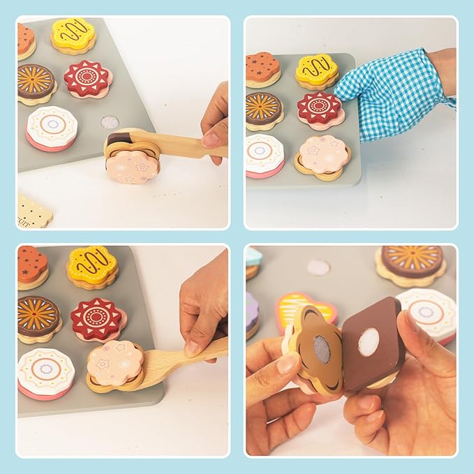 Slice and Bake Wooden Cookie Play Food Set for Kids, Kitchen Toys Food Accessories for Toddlers, Pretend Play Baking Set for 3 4 5 Years Old Girls Boys Birthday Gifts