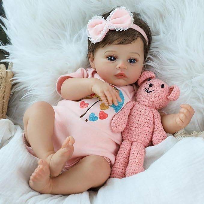 SCOM Lifelike Reborn Baby Dolls - Meadow 18 Inch Realistic Baby Dolls Newborn Girl Cloth Body Vinyl Limbs Gift or Toys Collection for Kids Age 3+