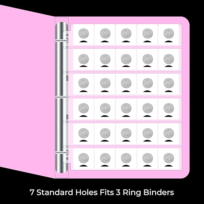 50-Sheets 30-Pocket Thumb-Cut Coin Pages - Coin Pocket Pages for 1.5 x 1.5 Inch Cardboard Coin Holder, Collecting Sleeves for Coin Flips, 1500 Pockets for Coin Binder, Coin Collection Storage Supplies