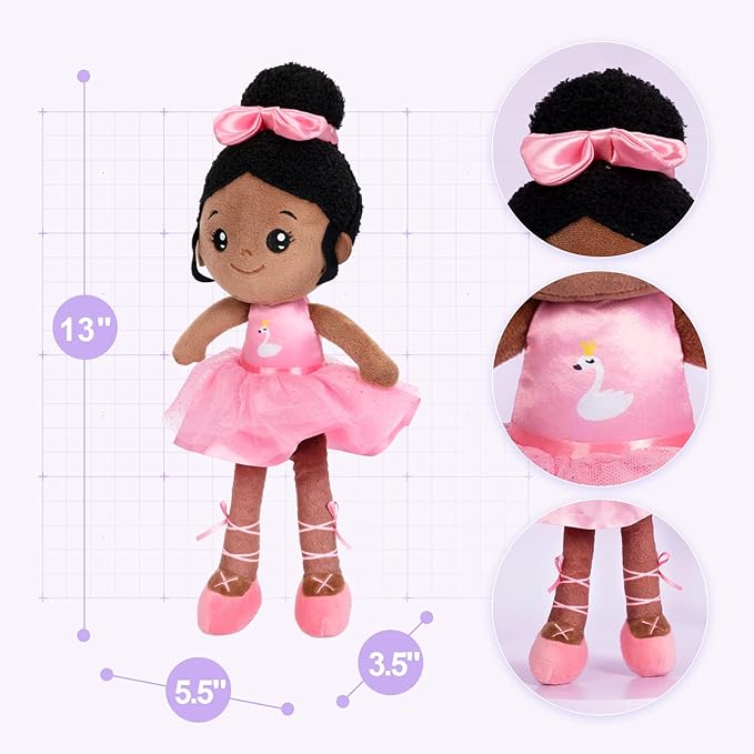 OUOZZZ 13" Soft Baby Doll for Girls&Boys - First Baby Doll African American Rag Doll Sleeping Cuddle Buddy Doll Plush Ballerina Toy for Kids