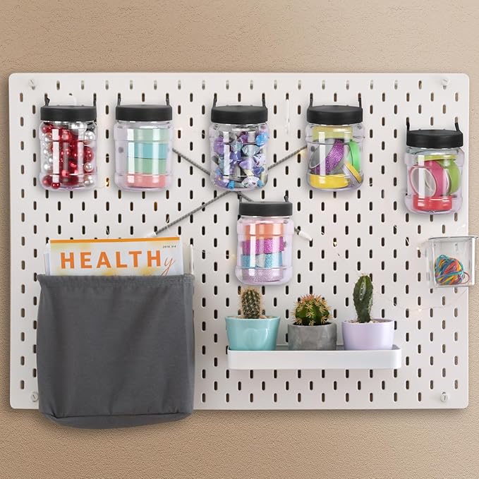 Unittype 20 Set Pegboard Organizer Accessories Peg Boards Jars with Lids Plastic Pegboards Bins Storage Containers Clear Peg Board Wall Organizer for Garage Sewing Office Home Supplies(Black)