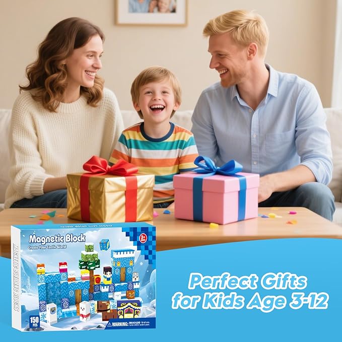 150PCS Magnetic Blocks, Magnet Building Blocks for Kids Age 4-8, Magnetic Cubes Sets for Frozen Princess Castle Build, Magnet Cubes Tiles Toys for Girls Age 3+ Years Old Birthday Gift