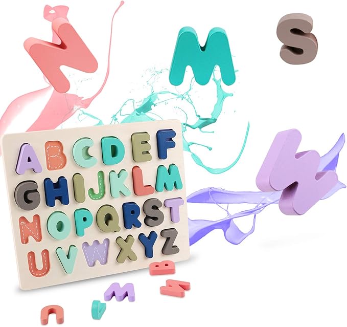 Wooden Puzzles for Toddlers, LENNYSTONE Alphabet Number Shape Puzzles Toddler Preschool Education Learning Toys for Kids Age 3 4 5 Year olds