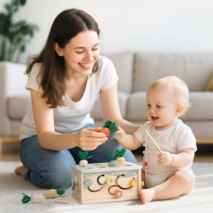 Joyreal 8-in-1 Montessori Tissue Box Toy for Baby 12 Months - Neutral Color Wooden Activity Cube for Boys and Girls First Birthday Gifts - Sensory Toy for Toddlers 1-3 Preschool Learning Education