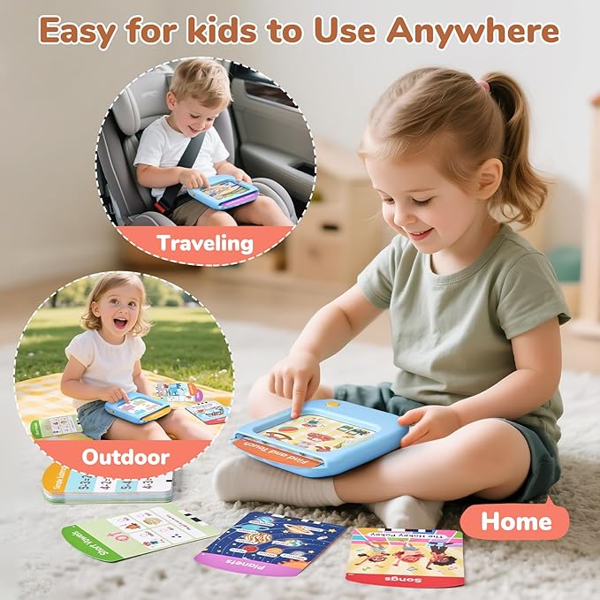 JoyCat Kids Learning Tablet: 156 Pages Tap-to-Read Flash Cards with 20 Listen & Find Games, Montessori Toy for Alphabet, Phonics, Words, Simple Math, Colors, Shapes & Songs - Autism Gifts (Ages 2-6)