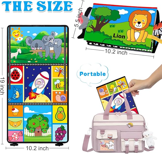 Baby Toys 0-6 Months - Tummy Time Toy Baby Mirror Infant Toys with Cloth Book - Black and White High Contrast Baby Toy for Newborn - Montessori Sensory Toy 0 2 3 4 5 6-12 Months Boy Girl Shower Gifts