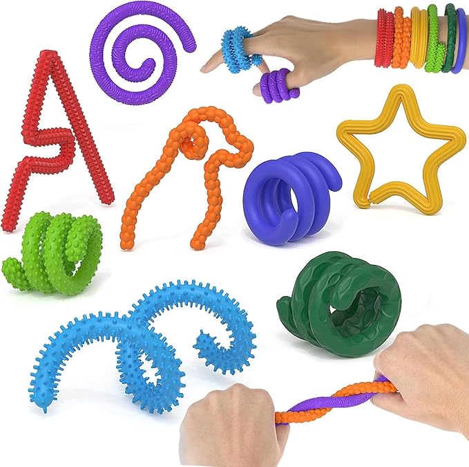 Sensory Sticks Fidget Toy for Kids Adult,8Pcs Bendable Textured Flexible Fidget Stick for Anxiety Autistic ADHD,Calm Down Travel Essentials Toys, Quiet Fidgets for Classroom Must Have