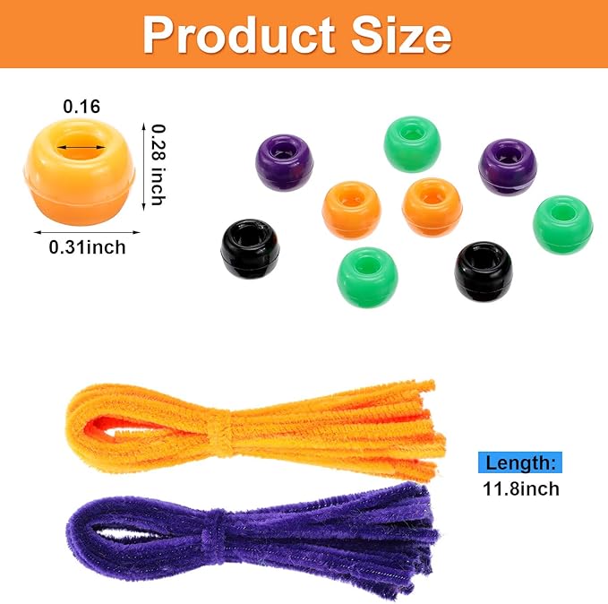 WILLBOND Halloween Pony Beads Plastic Beads Pipe Cleaners for Crafts Pompoms Chenille Stems and Wiggle Eyes for Halloween Party DIY Crafts Decorations Supplies Jewelry Making