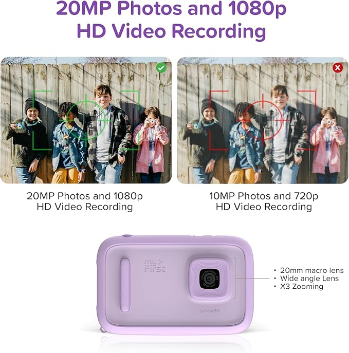New AI Editor Camera for Kids myFirst Camera 50 Kids' Digital Camera 20MP Photos 1080P Video, Front & Selfie Lens Christmas Birthday Gifts for Boys & Girls Ages 4-15 Portable Travel Friendly (Purple)