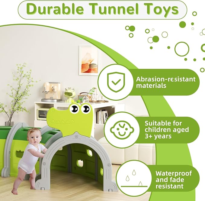 Glaf Tunnel Toys for Toddlers Climb and Crawl Baby Tunnels Play Tunnel for Kids 3-6 Years Old Indoor & Outdoor Toddler Play Equipment for Daycare, Preschool, Playground (Green, 4 Sections)