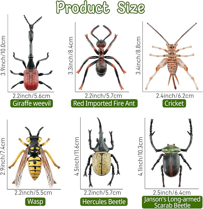 Toymany 12PCS Realistic Insects Figurines Toys - Plastic Bugs Figures Set with Cricket Bee Ant Dung Beetle, Educational Toy Cake Toppers Christmas Birthday Gift for Toddlers Kids