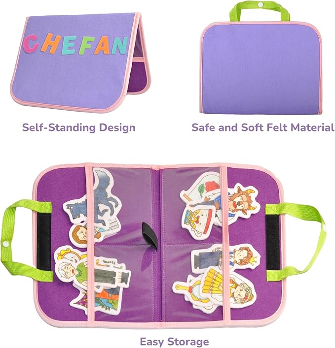 CHEFAN 2 Pack Felt Board for Kids, Portable Travel Storyboard, Preschool Activity Play Kits, Board Only, Blue&Purple