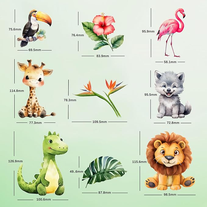 38 Animal Window Clings, Cute Elephant, Monkey, Bird Window Stickers, Perfect for Parties, Decorating Rooms, Living Rooms, Kitchens, bathrooms, refrigerators, Tile Stickers