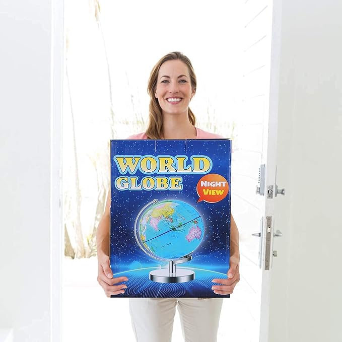 6 in1 Illuminated Large World Globe for Kids & Adults All Ages High Clear Map 12inch, Illuminates Educational Interactive STEM Toy, Light Up Kids Globe Lamp,Gifts For Boys And Girls