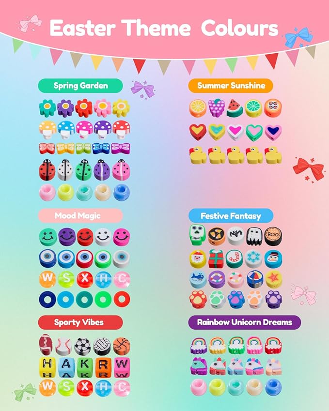 Taybonds Polymer Clay Beads Charms Bracelet Making Kit for Kids Age 6+, 740pcs DIY Jewelry Making with Pony Beads, Letter Beads, Charms & Elastic Cord – Gift for Girls Crafting and Creative Play