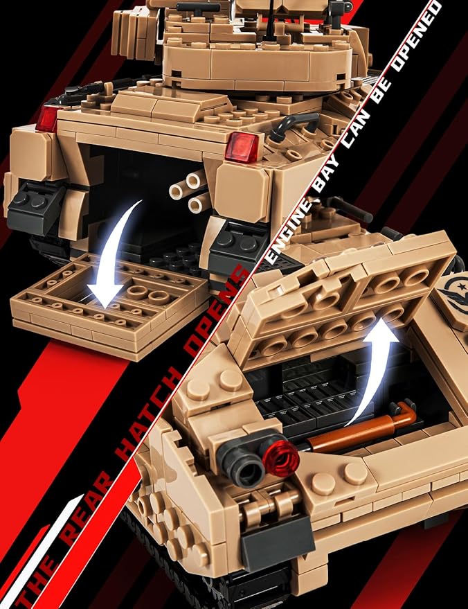 SEMKY Military Series M2 Bradley Tank MOC Building Blocks and Engineering Toy（1350 Pieces），with 3 Figure,WW2 Army Tank for Kid and Military Fan