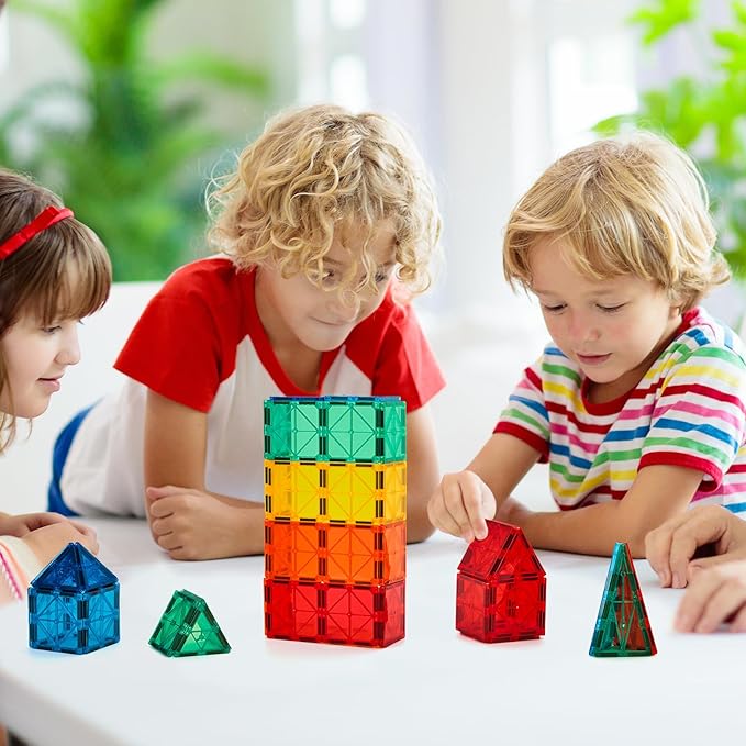 FNJO Magnetic Tiles, 64 PCS Magnetic Building Blocks, Magnets Building Set, STEM Toys for Kids Boys and Girls Creative and Inspirational