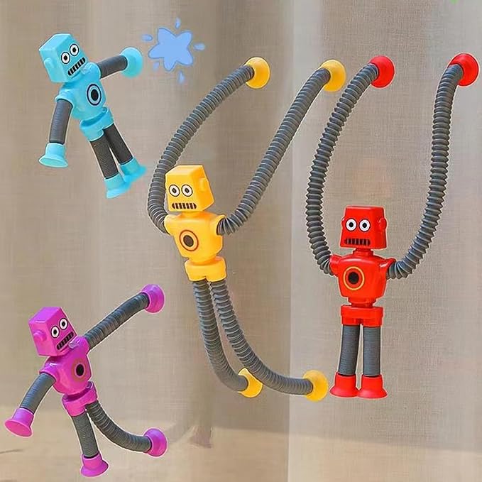 Limpskys 4Pcs Suction Cup Robot Toy,Robot Toys for Kids 3-5 5-7,Autism Sensory Products,Toys for Ages 5-7,Sensory Toys for Kids with Autism