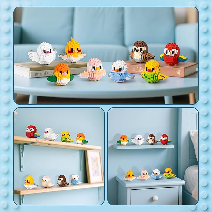 HIGH GODO Bird Parrot Building Sets for Adults, 8 Pack Mini Birds Animal Party Favors for Kids 8-12, Goodie Bag Stuffers, Small Prize Toys Classroom Gifts for Teens Girls Boys