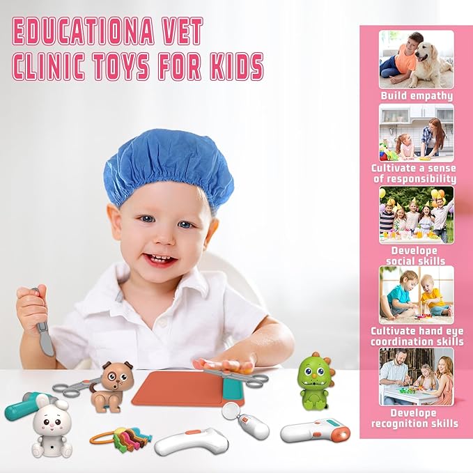 Pet Vet Toys Doctor Kit for Kids, Hospital Pretend Play Set Vet Clinic Toys with Light and Sound, Pet Care Playset Animal Grooming Toys Gifts for Girls Boys, Ages 3 and Up