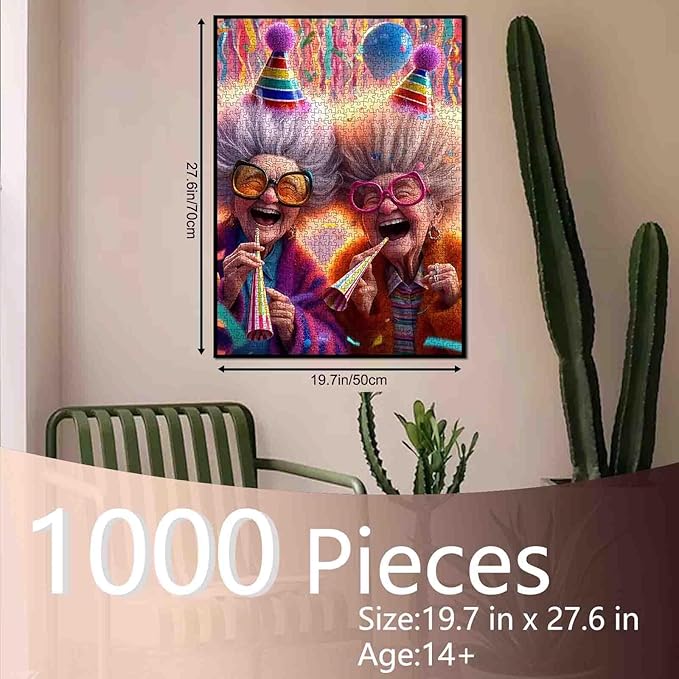 Colorful Party Grandma Theme Jigsaw Puzzle for Adults 1000 Pieces Large Puzzle Game for Students Fun and Laughter Party Scene 20X27 Inches Unique Gift Idea Home Wall Decor Relaxing Puzzle