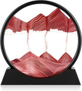 Moving Sand Art Picture - 3D Quicksand Painting Decor - Round Glass 3D Deep Sea Sandscape - Relaxing Home Decoration Desk Toys for Home Office Desk Mantle Bookshelf- (Red, 12 in)