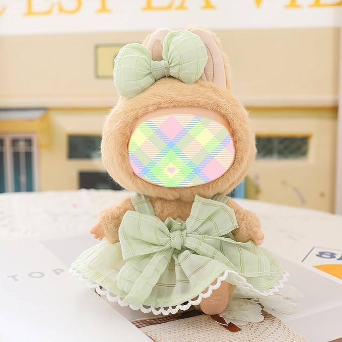 Clothes for Dolls Accessories (No Doll), Kawaii Skirt Outfit Set 2 Pieces for 15cm 17cm Doll Suit, Stylish Dress Up Bowknot Doll Clothing Set Replacement Green
