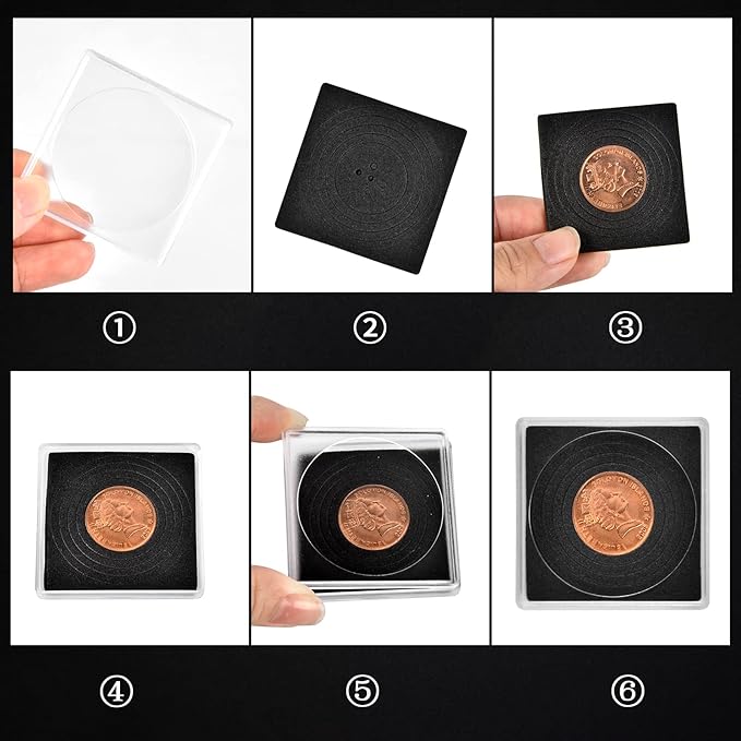 Coin Snap Holders, 20 Pieces Silver Dollar Coin Holder, Coin Capsule Storage Box with 5 Size (20/25/30/35/40 mm) Adjustable Gaskets, Coins Collection Supplies for Collectors-(Black, 20 pcs)