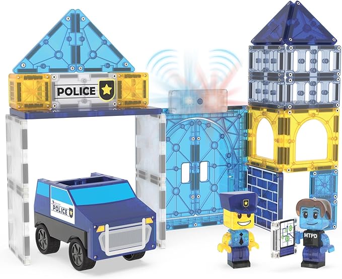 MAGNA-TILES Police Station 35-Piece Magnetic Construction Set, The Original Magnetic Building Brand
