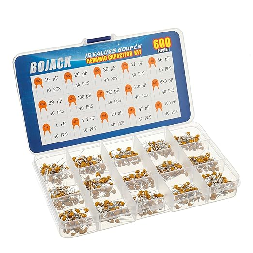 BOJACK 15 Type Values 600Pcs Ceramic Capacitor Assortment Kit Capacitors from 10pf to 100nF in a Box