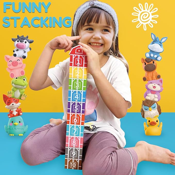 Oriate Farm Animal Learning Toys for Toddlers 1,2,3 Year Old, 20Pcs Farm Animals Montessori Toy for Counting Sorting Color Recognition & Matching, Finger Puppets & Stacking Toys 12M+