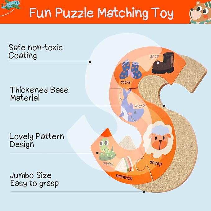 Wooden Alphabet Puzzles for Toddlers Ages 3+,Montessori Preschool Learning ABC Sight Words Letter Puzzle for Toddlers,Learning Toys Easter Birthday Gift for Kindergarten Boys Girls