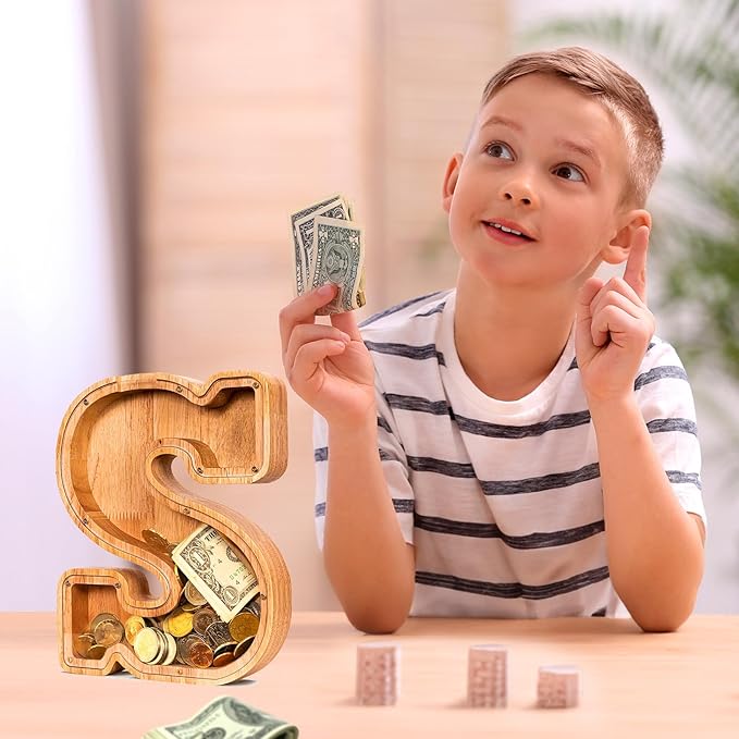 SummiDate Wooden Letter Piggy Bank| Piggy Bank for Boys Girls Toddler| Alphabet S Money Bank| Coin Bank Birthday Gift for Kids|Birthday Gift for Kids (S)