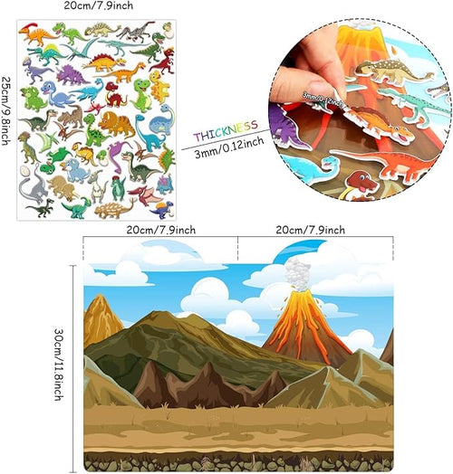 3D Dinosaurs Puffy Sticker Play Set Gifts Sticker Book Dinosaurs Window Gel Clings Decals Home Airplane Classroom Nursery Dinosaurs Party Supplies Decorations Removable 100 Reusable Puffy Stickers