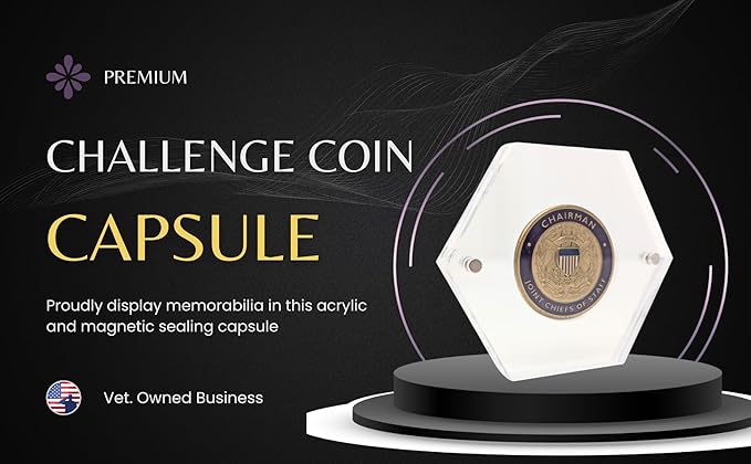 Premium Military Challenge Coin Display Capsule, Hexagonal Acrylic Case with Magnetic Closure, Clear