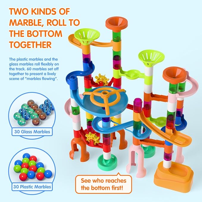 Marble Run, 135pcs Marble Maze Game Construction Building Toys for Kids, Marble Track Race Set STEM Learning Toys Gift for Boys Girls 3 4 5 6 7 8 9 10+
