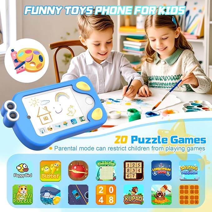 Kids Smart Phone, Phone for Kids Ages 3-12 | 2.8" Touchscreen, Dual Camera & Video Recording | Educational Learning Toy with Games & Music | Christmas Birthday Gift for Boys and Girls（Blue）