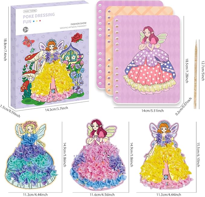 BLXIN Poke-Art Princess Craft Kit, Girls DIY Paper Art Set with Castle, Creative Educational Activity,Crafts Gifts for Girls Ages 3-8, DIY Activity
