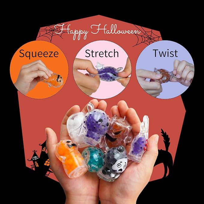 24-Piece Halloween Squishies – Halloween Stress Balls Miniatures for Kids and Adults, Squishy Fidget Toys for Halloween Party Favors, Halloween Prizes, Trick-or-Treat Giveaways